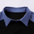 thumbnail image 6 of Women's Denim Patchwork Lapel Collar T-Shirt, Short Sleeve Casual Pullover Top, Soft Loose Fit Streetwear Shirt for Daily Wear and Casual Summer Outfits Black L, 6 of 9