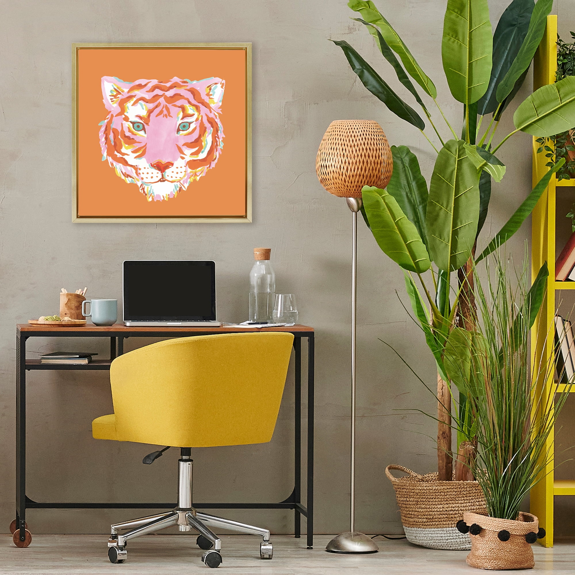 Stupell Industries Fun Bold Orange Tiger Gold Framed Floater Canvas Wall Art, design by Karolina Sato