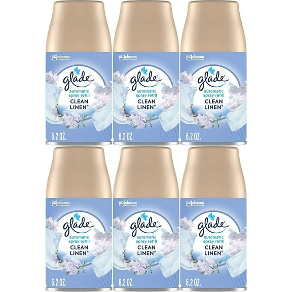 Glade Automatic Spray Refill, Air Freshener for Home and Bathroom, Clean Linen Scent 6.2 Oz Pack of 6