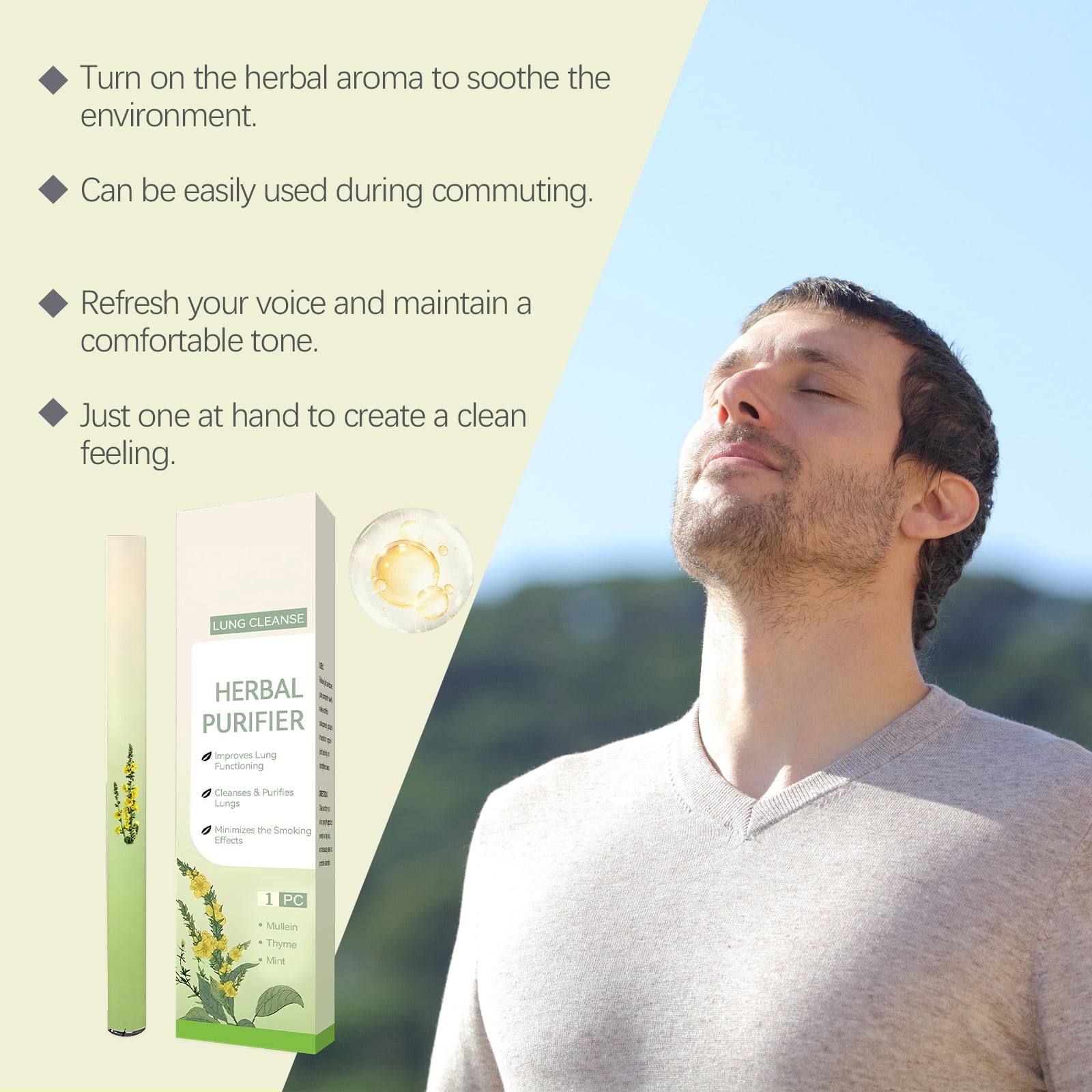 Alvantor Herbal Diffuser Pen with Mullein for Breathing Relief, Aromatherapy Essential Oil Nasal Stick, 1 Count