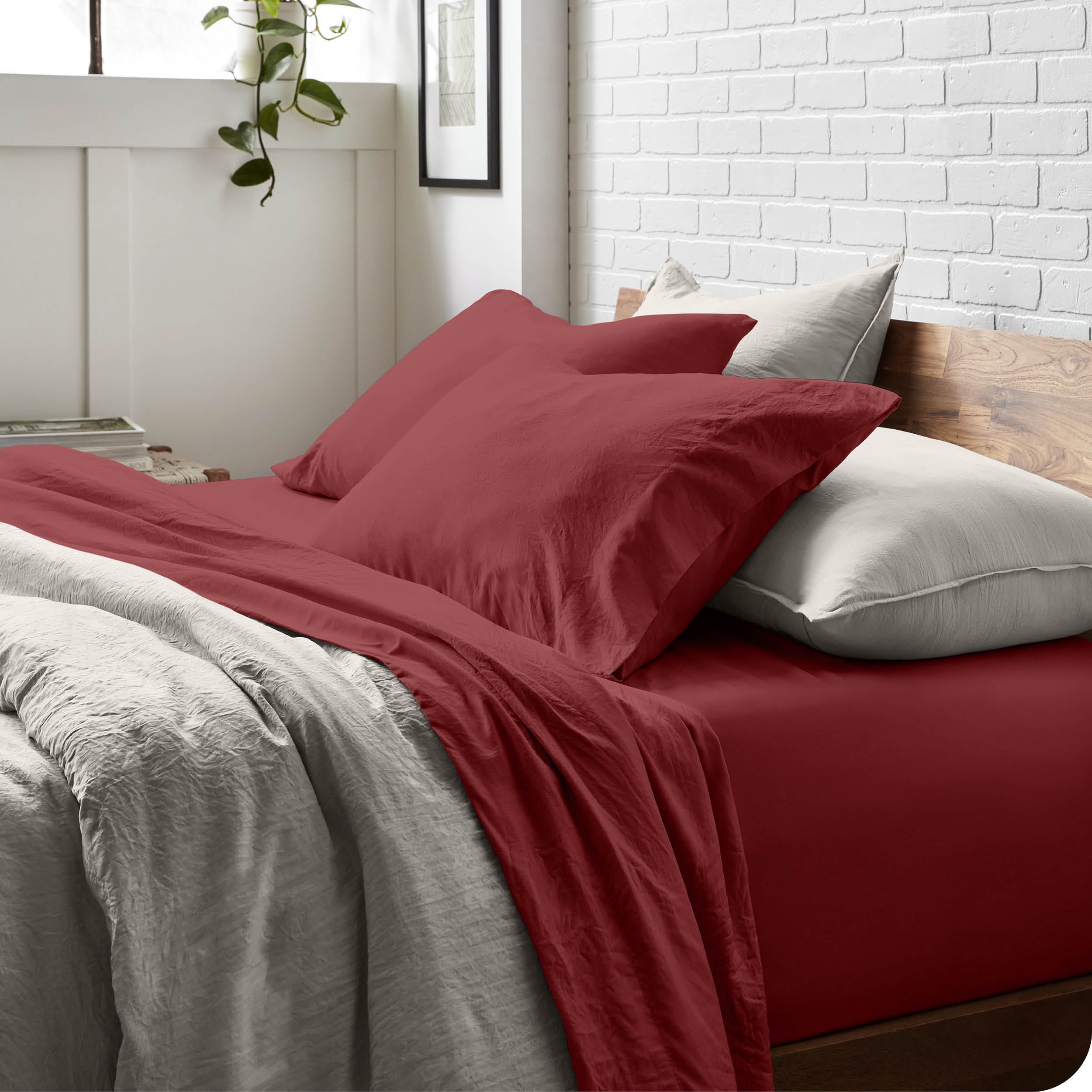 Bare Home Rosewood Sandwashed Microfiber Sheet Set, Wrinkle Resistant, Deep Pocket, King