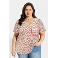 thumbnail image 2 of CASSIE LIZ Womens Tops Plus Size Summer Shirts Khaki Leopard V Neck Fashion Short Sleeve Tee Loose Fit Tunics Spring Blouses Casual Pullover XL 14W 16W, 2 of 4