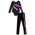 thumbnail image 6 of iiniim Kids Girls Gymnastics Dance Workout Outfits 2 Piece Long Sleeve Leotard with Leggings Full Body Unitard Black&Hot Pink 10, 6 of 7