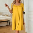thumbnail image 2 of Tnhcen Women's Modal Short Sleeve Square Neck Loose Fit Pleated Sleep Dress Casual Nightgown for Women M - L Plus Size Breathable Comfortable Bedwear, 2 of 8