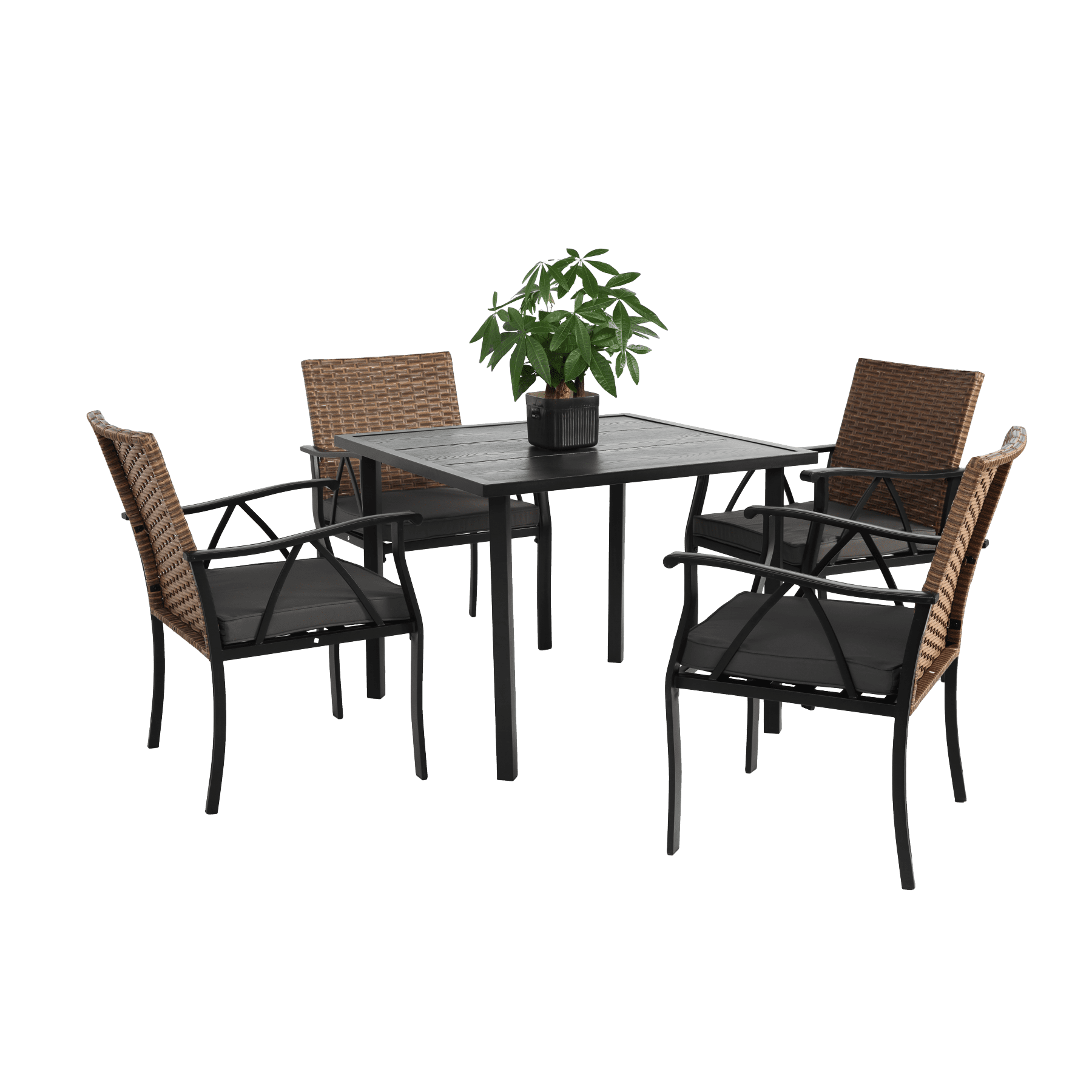 Leumius 5 Pieces Patio Dining Set, Outdoor Wicker Patio Table and Chairs Set of 4,Conversation Wicker Rattan Chairs Seating with Cushion and Square Table for Patio,Backyard,Balcony,Garden,Brown+Gray
