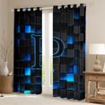 thumbnail image 2 of Erosebridal Boys Girls Geometric Personalized Initial P Black Out Curtains,Black Blue Futuristic Cubes Curtains Pack of 2 (42x63 Each) For Kids Teens, 2 of 6