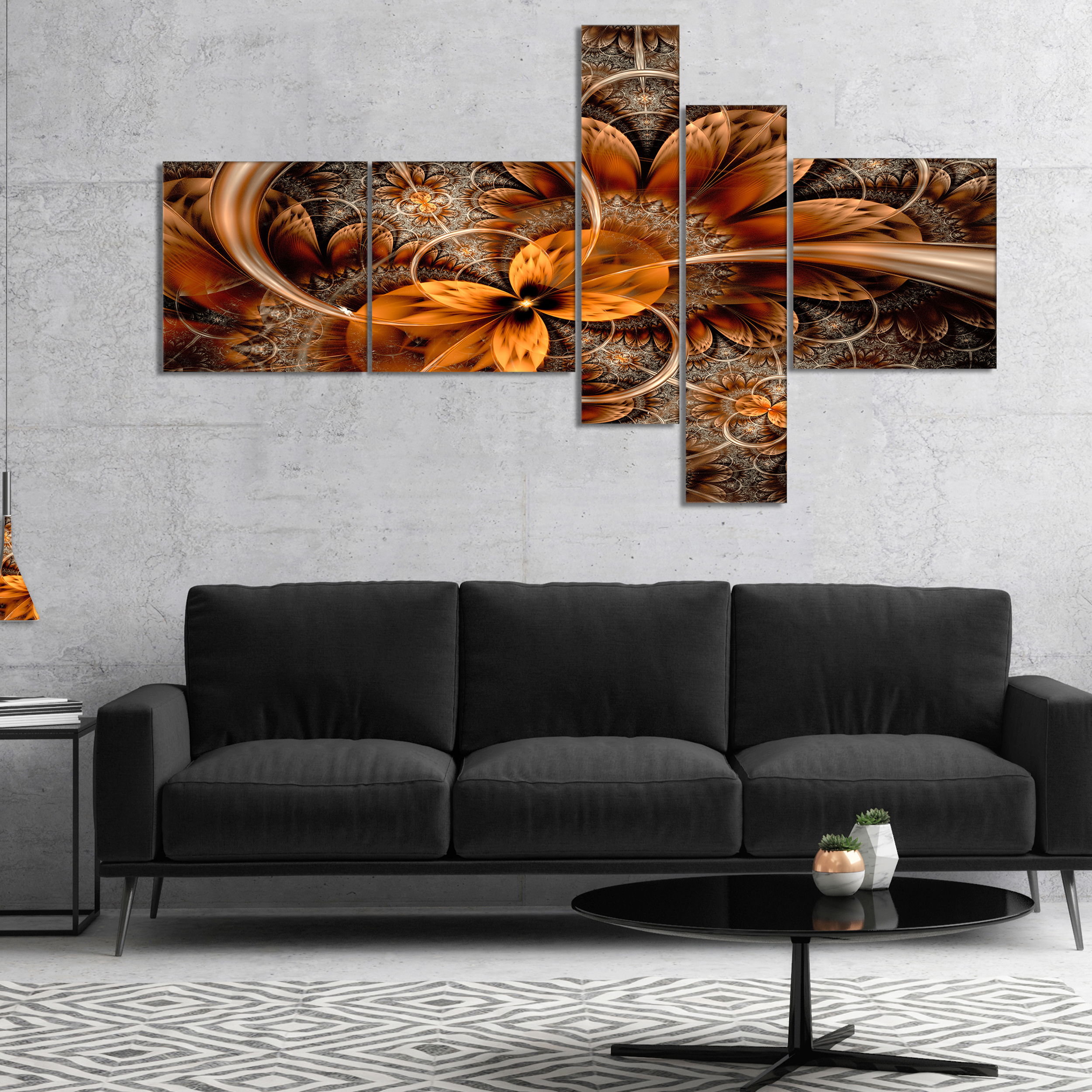 Designart 'Dark Orange Fractal Flower ' Abstract Canvas Art Print