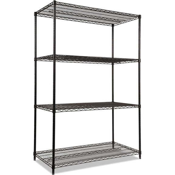 Alera ALE Industrial Heavy-Duty Wire Shelving Starter Kit, 4-Shelf, 48w x 24d x 72h, Black 48w x 24d x 72h Black