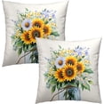 thumbnail image 2 of Sunflower Throw Pillow Cover 16x16inch Set of 2 Spring Summer Yellow White Floral Daisy Mason Jar Decorative Pillow Case Seasonal Farmhouse Cotton Cushion Case for Sofa Home Patio, 2 of 14