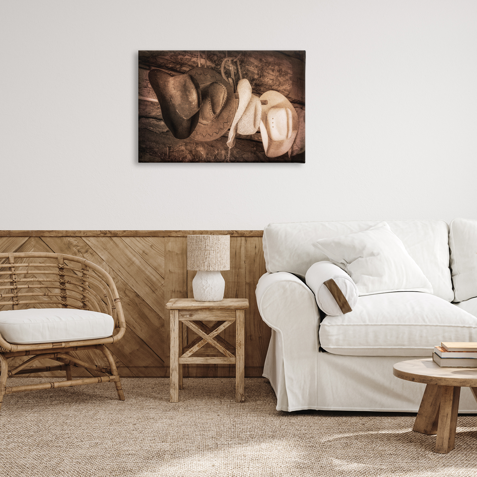 Stupell Industries Rustic Cowboy Hats Entertainment Painting Wrapped Canvas Art Print Wall Art, 30 x 20