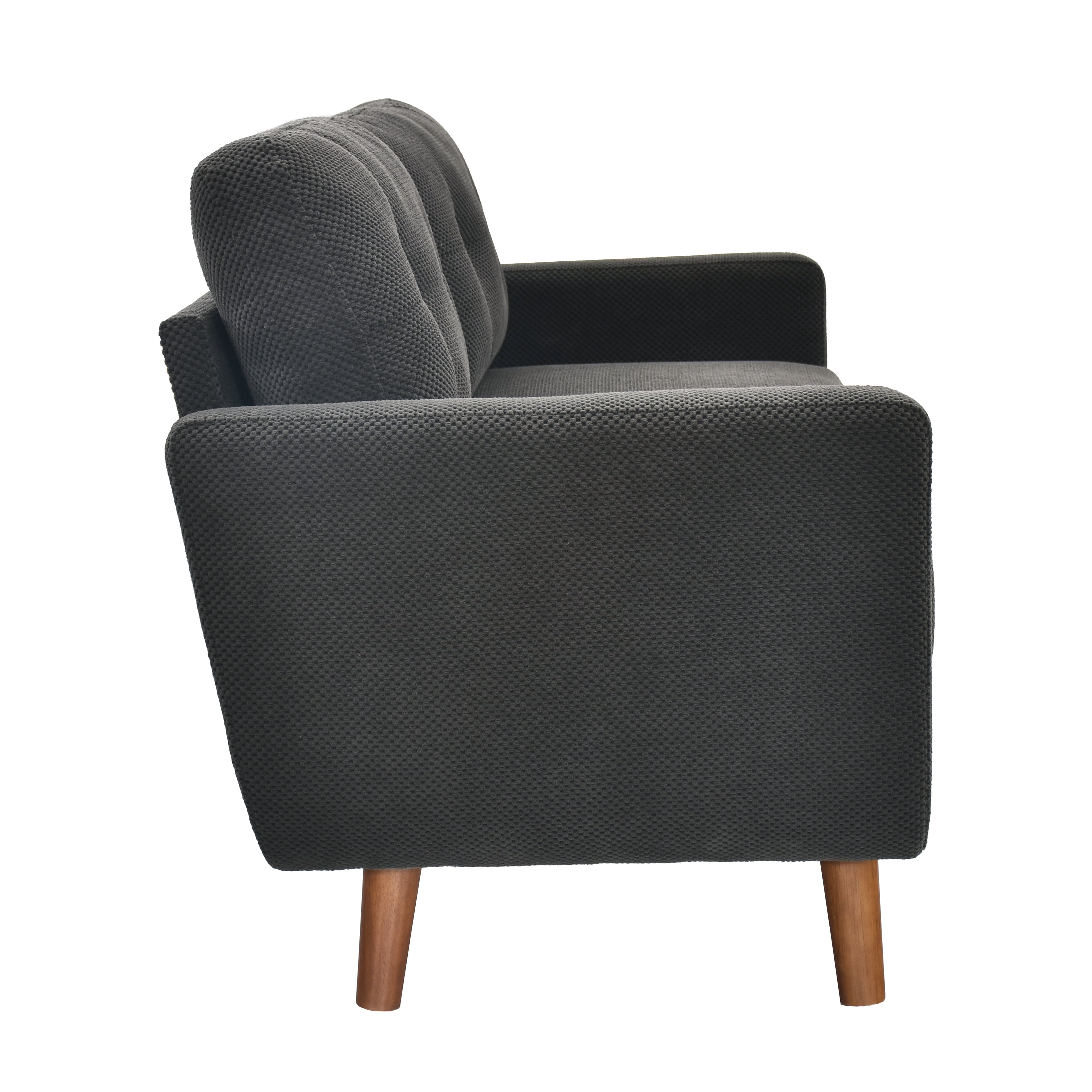 Modern Two-Seater Sofa 65-Inch with Nubby Upholstery, Comfy Loveseat and Apartment Couch with Solid Wood Legs for Living Room, Dark Gray