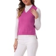 thumbnail image 1 of Suéteres de punto sin mangas de color sólido V de INSPIRE CHIC para mujeres, talla XS, color rosa intenso, 1 of 6