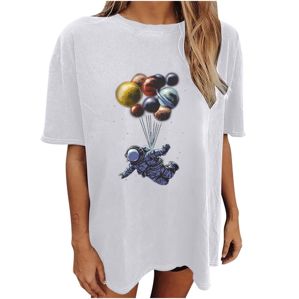 Moda Mujer Damas Cayó Hombro Mangas Impresión suelta Manga corta Top Pullover Tops Pompotops hfajkhk141522