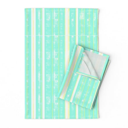 

Printed Tea Towel Linen Cotton Canvas - Circus Mint Lemon Stripes Vintage Inspired Nursery Rustic Background Lines Stripe Print Decorative Kitchen Towel by Spoonflower
