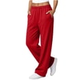 thumbnail image 2 of WULMLEO Sweatpants Women Fall Winter Elastic Waist Wide Leg Solid Pant Lounge Comfortable Paloma Pants Soft Oversized Trousers with Pockets Red XL, 2 of 8