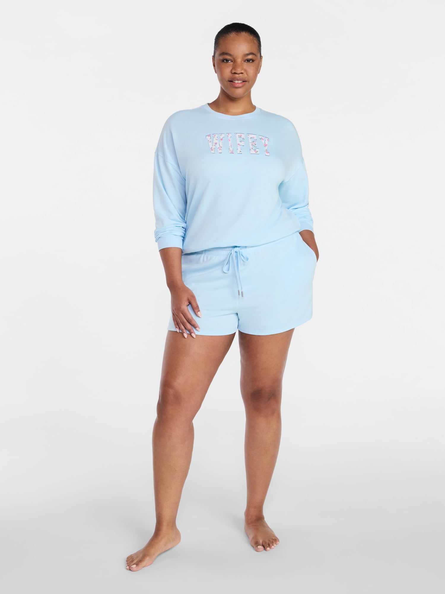 Joyspun Women's French Terry Knit Bridal Long Sleeve Sleep Top, Sizes XS to 3X