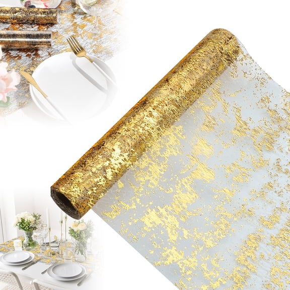 2 Pcs Gold Table Runner, Sequin Glitter Metallic Foil Thin Mesh Sparkly Runner Roll, Gold Birthday Party Decorations, for Event Wedding Showers Christmas Thanksgiving Festive
