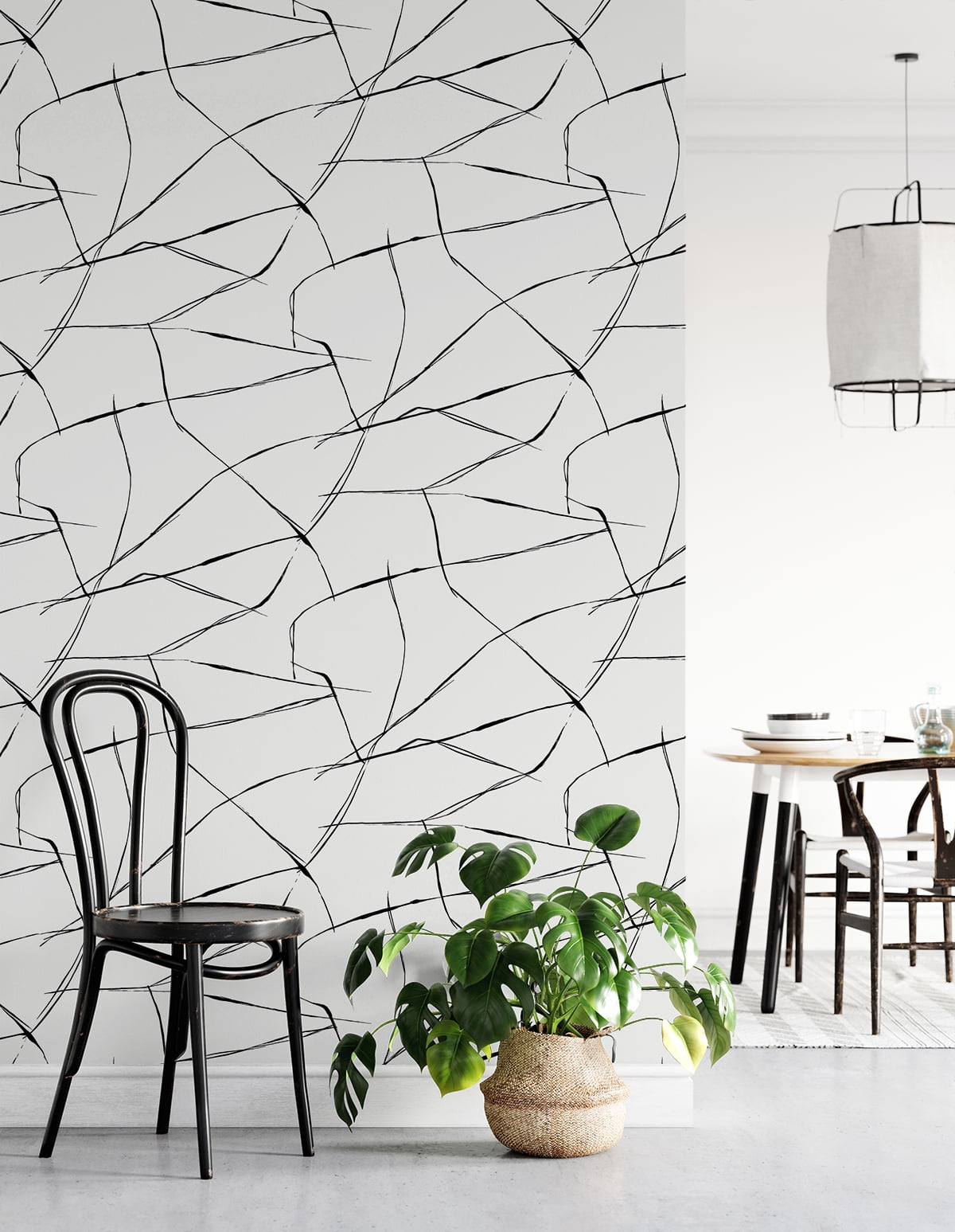 NextWall Ebony & Eggshell Inkwork Abstract Peel and Stick Wallpaper