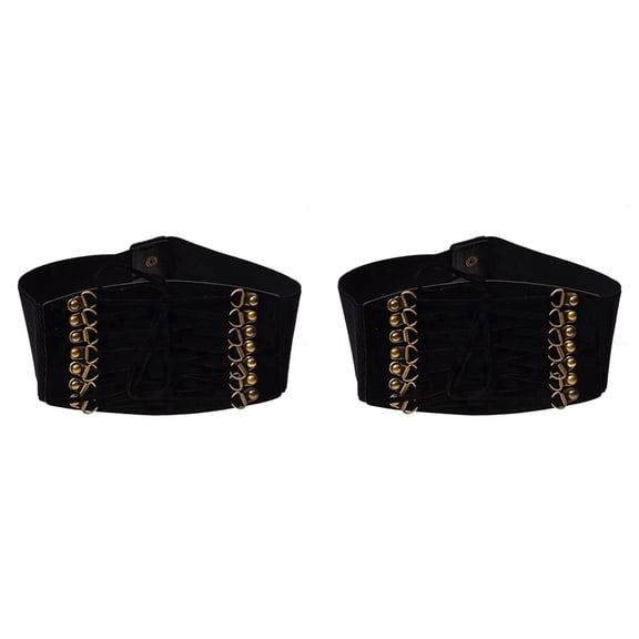 2X Women'S Rivet Elastic Buckle Wide Waist Belt Waistband (Black)