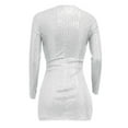 thumbnail image 5 of Robe Portefeuille Courte à Manches Longues à Col en V pour Femme, Brillante, Plissée, Cocktail, Fête, 5 of 5