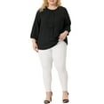 thumbnail image 2 of GRACE & GRANDEUR Women's Plus Size Tops Work Round Neck Ruffle Chiffon Blouse Office Top 2X Black, 2 of 6