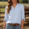 thumbnail image 5 of KyCheLot Women's Stripe Shirts Solid Color Button V Neck Rolled Half Sleeve Shirts Fashion Comfy Casual Blouses, 5 of 8