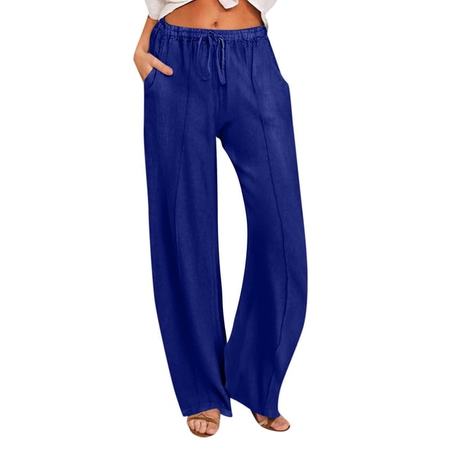 ameIAEA Women's Casual Elastic Waisted Pants Drawstring Fall Knit Pants Wide Leg Trouser with Pockets