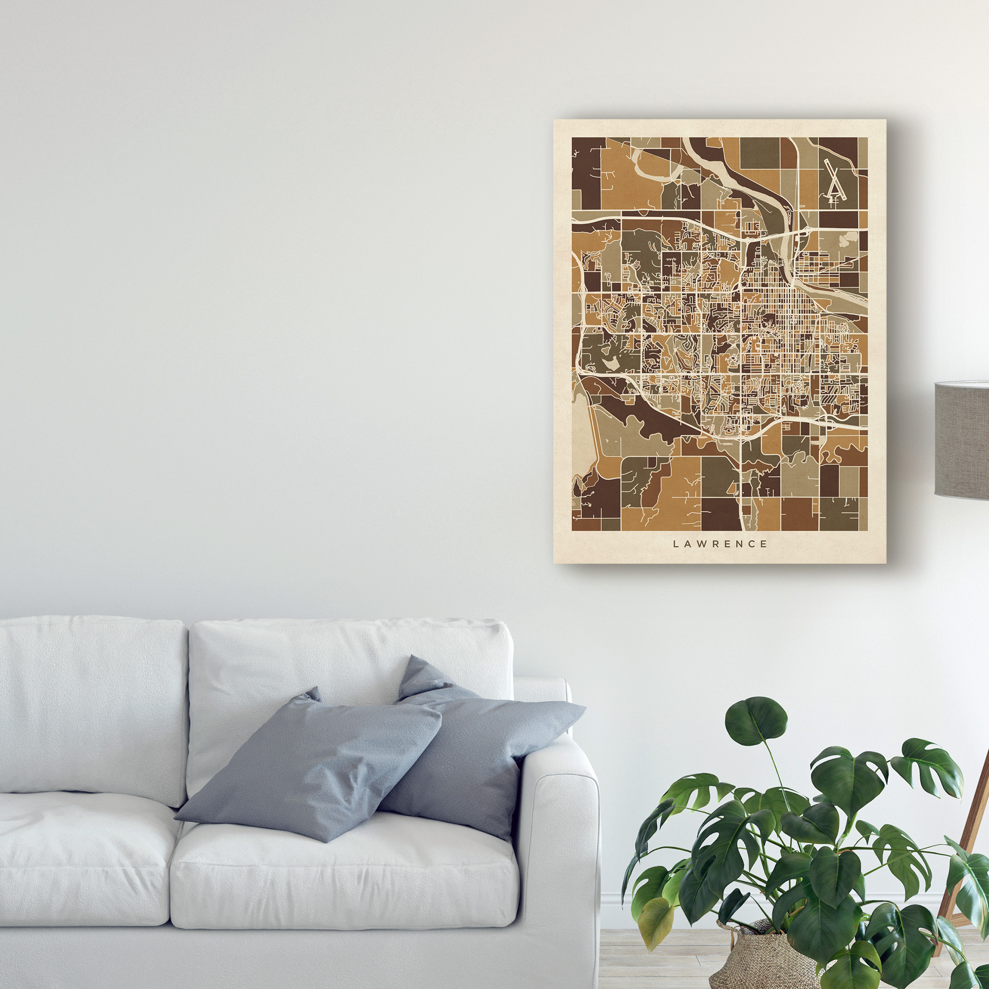 Trademark Fine Art 'Lawrence Kansas City Map Brown' Canvas Art by Michael Tompsett