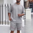 thumbnail image 2 of Men's Shirt and Shorts Set 2 Piece Fashion Summer Tracksuits Cotton Oversized T-Shirts Drawstring Shorts Outfits Big and Tall Size M-5XL Gray, 2 of 9