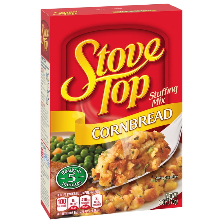 Stove Top, Cornbread Stuffing Mix, 6 oz Box, Ready in 5 Minutes - Walmart.com Stove Top, Cornbread Stuffing Mix, 6 oz Box, Ready in 5 Minutes - Walmart.com
