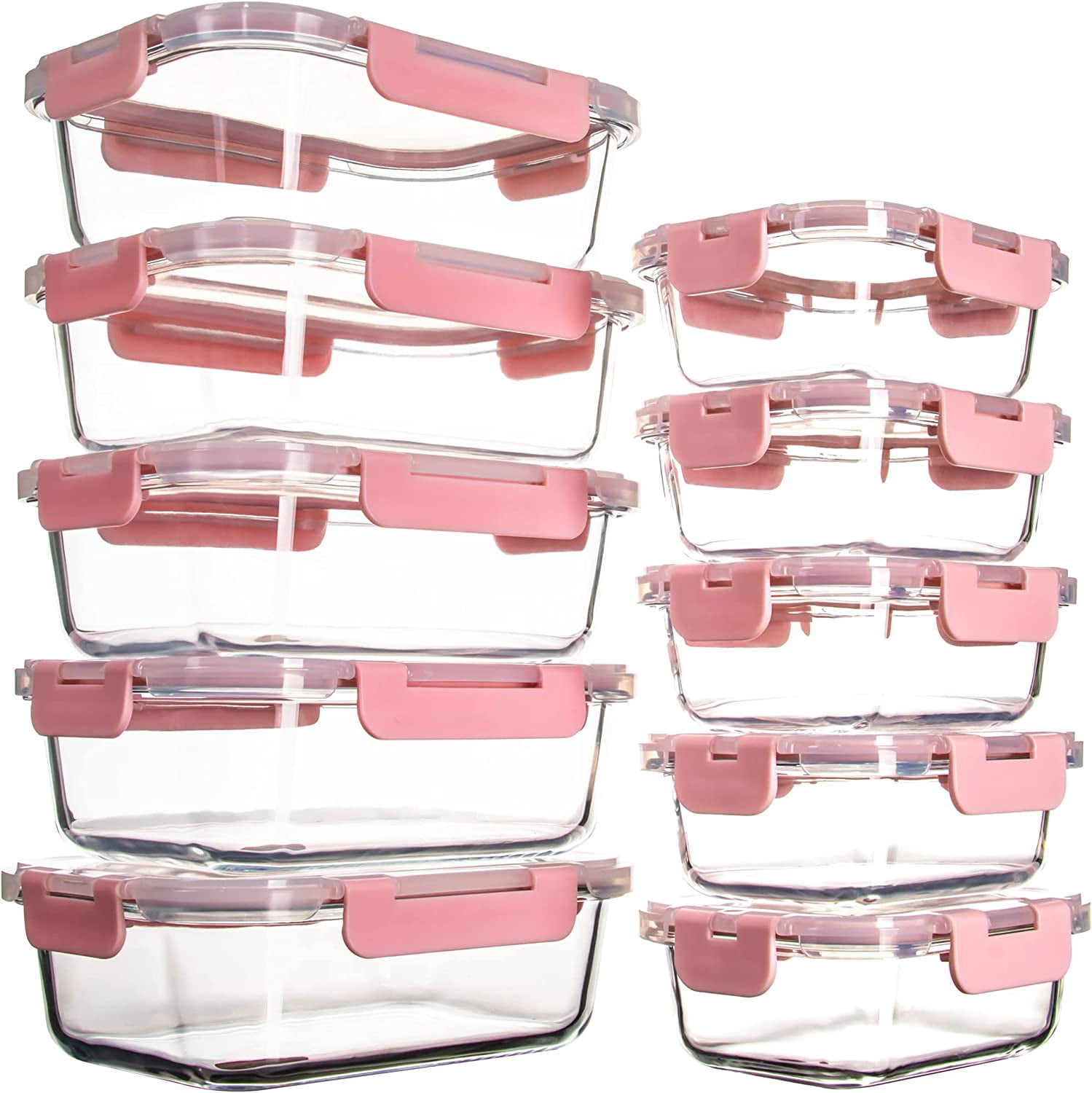DFA 10 Pack Glass Food Storage Containers with Lids, Leakproof Airtight Glass Meal Prep Containers For Lunch, On The Go, Leftover, Dishwasher Safe