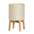 thumbnail image 2 of Fluted Metal Planter Pot With 4-Leg Wood Base - White & Gold - 17"H x 10"W, 2 of 4