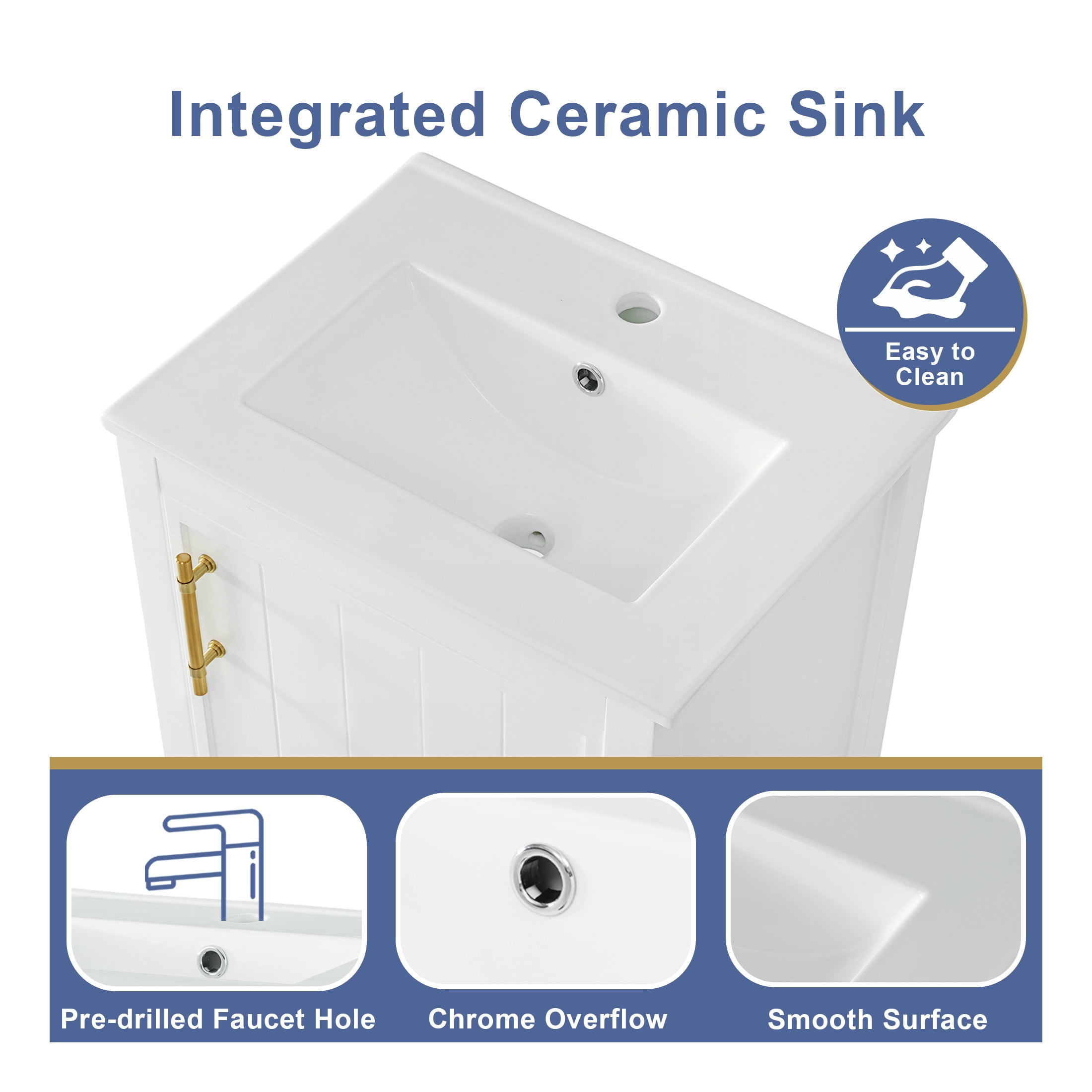 GDF Studio 20" Bathroom Vanity with Sink, Soft Closing Door, Storage Rack and Open Shelf, White