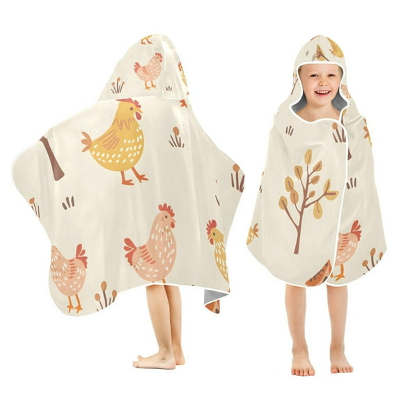 Cute Chicken and Trees Kids Hooded Beach Towel Baby Bath Poncho Towels with Hood Absorbent 50"x23.5" for Pool Swimming