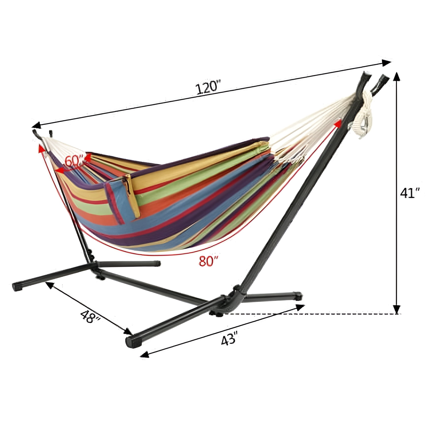 ONCLOUD 550 LBS Capacity Double Hammock with Stand Included with Portable Carrying Bag, 2-Person Hammock for Outdoors & Indoors - Rainbow Stripe
