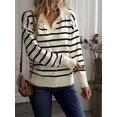 thumbnail image 3 of Women Striped Drop‑Shoulder Long‑Sleeve Knit Sweater, Casual Pullover Top for Fall Winter, 3 of 6