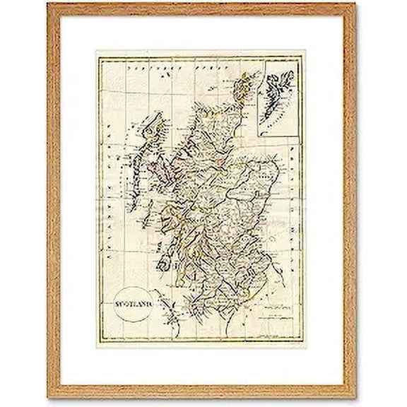 Vintage 1799 Clement Cruttwell Shire Map Scotland Shetland Isles Framed Wall Art Print Picture 12X16 inch