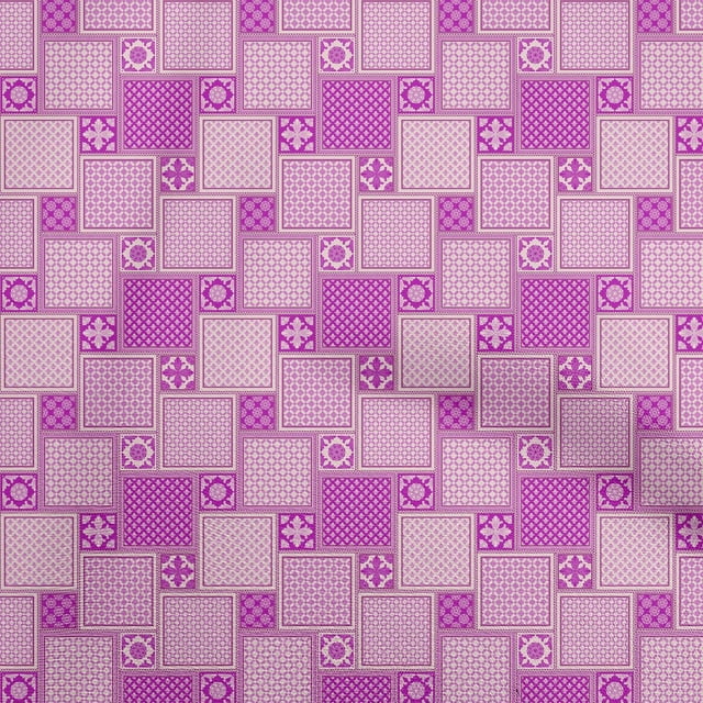 oneOone Silk Tabby Fuschia Pink Fabric Asian Block Tile Craft Projects Decor Fabric Printed By The Yard 42 Inch Wide