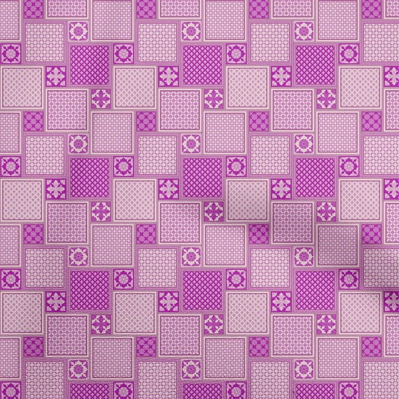 oneOone Cotton Cambric Fuschia Pink Fabric Asian Block Tile Sewing Fabric By The Yard Printed Diy Clothing Sewing Supplies 42 Inch Wide
