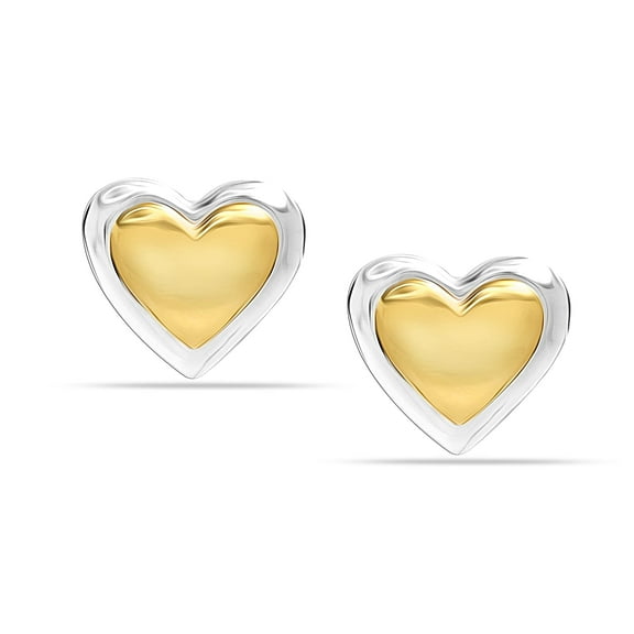 LeCalla 925 Sterling Silver Domed Two-Tone Heart Stud Earrings for Teen Women and Teen 7MM