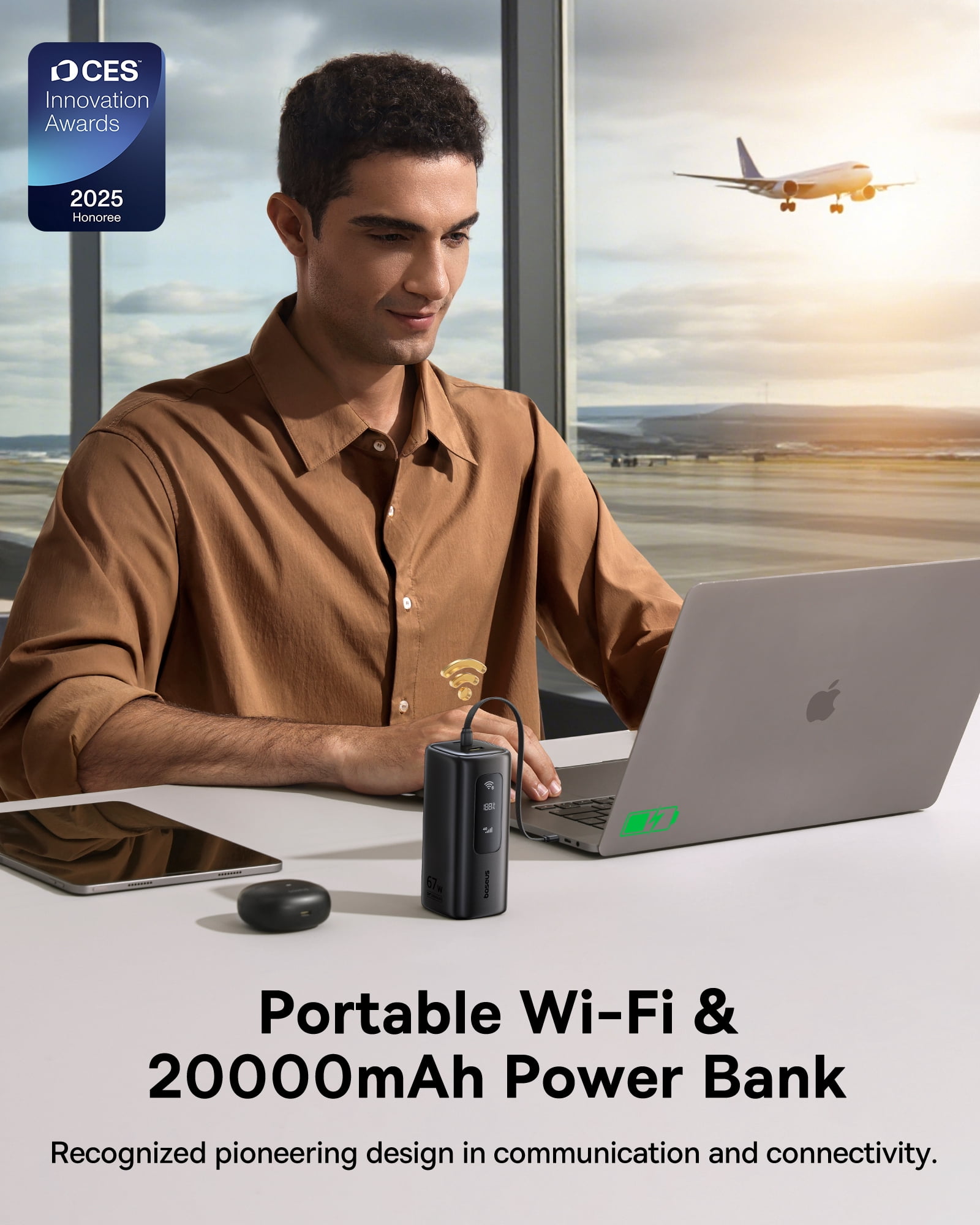 Baseus 4G LTE Mobile Hotspot & 20000mAh 67W Power Bank 2-in-1, Portable WiFi for Travel in 150+ Countries, No SIM Card, No Contract, 10 Devices, Worldwide Hotspot Router