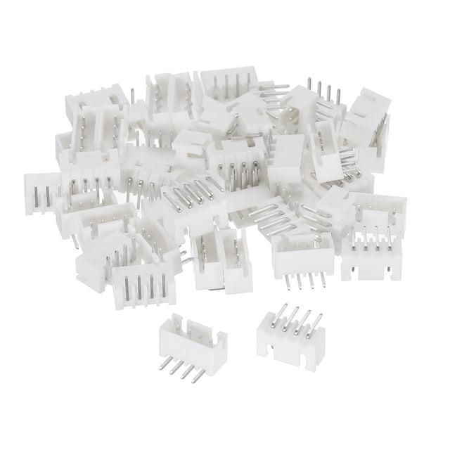 2,54mm Conector 4 Pasadores Macho Adaptador Recto Ángulo Pasadores Encabezado Blanco Zócalo para Cable a Placa Conexión, Paquete de 100