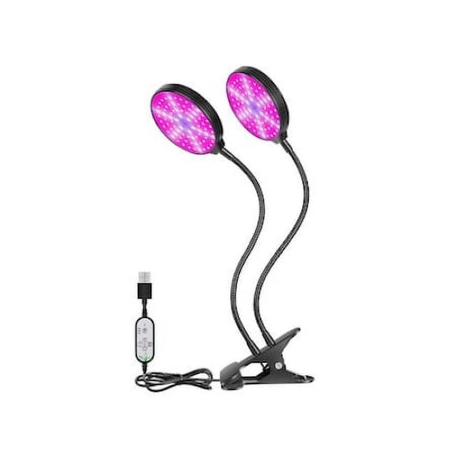 Lámpara UV de espectro completo para cultivo de plantas con 2 brazos flexibles, 30 w, temporizador, 5 niveles de intensidad, 78 LED, cabeza redonda