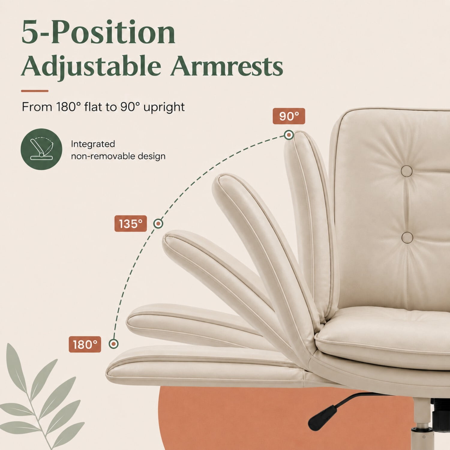 Easy4Home Criss Cross Office Chair with Wheels and Adjustable Armrests, Wide Seat PU Leather Swivel Computer Desk Chair, Beige