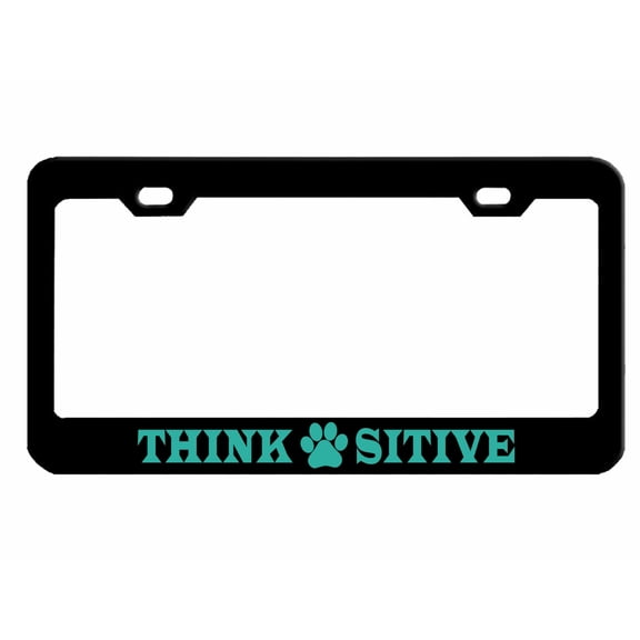 Think Pawsitive Paw Cat Dog Pet Style Metal License Plate Frame Personalized/Car Accessories Car Tag Holder Cover (Black/Turquoise)