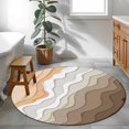 thumbnail image 3 of Round Rugs 4Ft, Brown Coastal Beach Round Area Rug Washable Indoor Throw Carpet, Retro Farmhouse Ocean Waves Striped Soft Non Slip Circle Rug for Kitchen Nursery Room Home Decor Aesthetic, 3 of 8