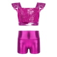 thumbnail image 3 of inlzdz Big Girls 2 Piece Jazz Dance Outfits Sequins Shiny Crop Top with Metallic Shorts Cheerleading Uniform Set Hot Pink 14, 3 of 7