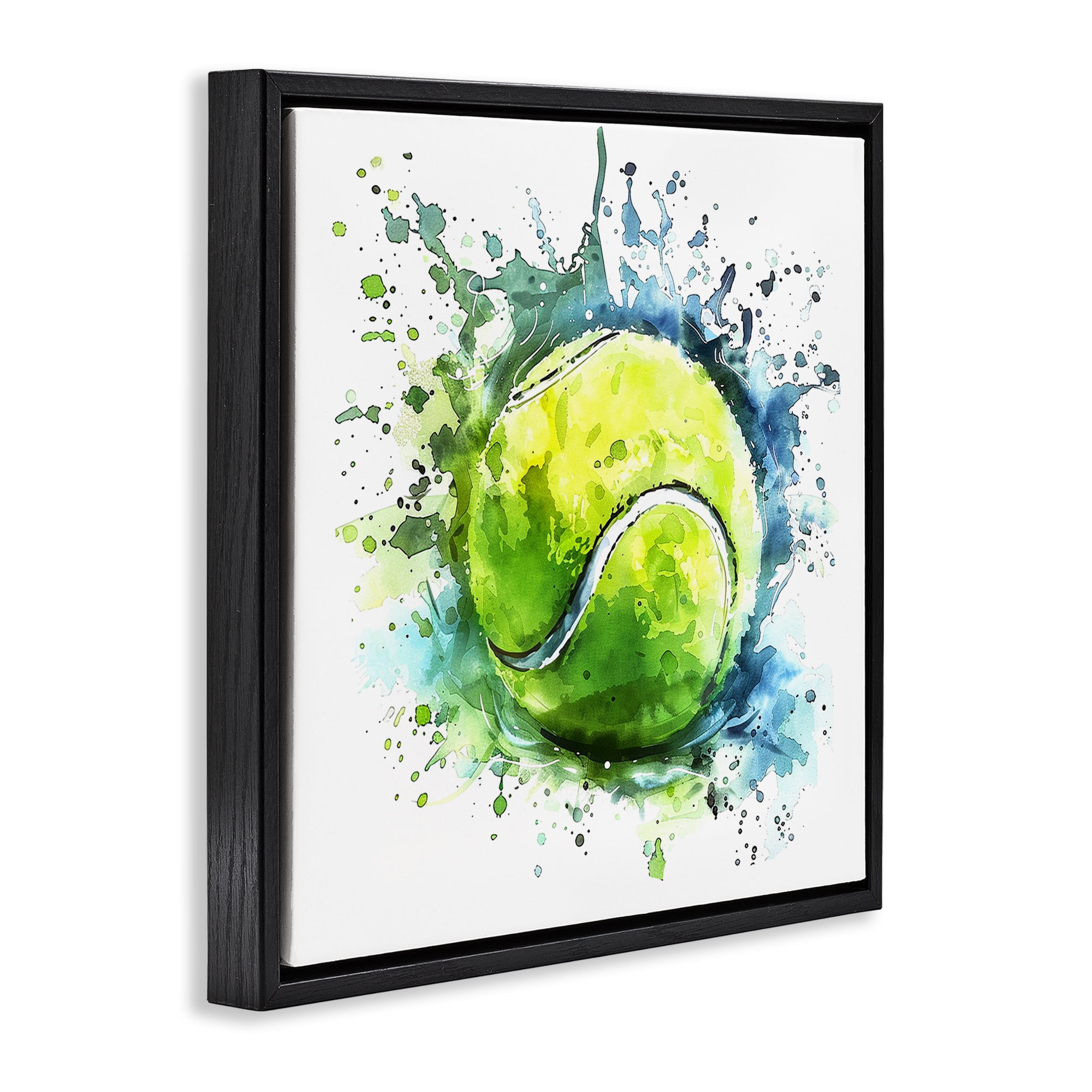 Stupell Industries Tennis Ball Bright Splash Sports Painting Black Floater Framed Canvas Art Print Wall Art, 25 x 25