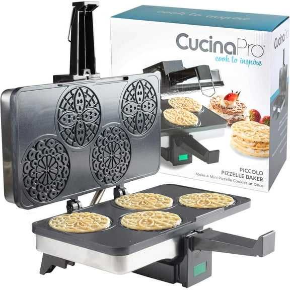Piccolo Pizzelle Baker - Nonstick Electric Press Makes 4 Cookies at Once - Fun Baking Supplies for Party, Italian Waffle Dessert Treat Making - Housewarming Gift for Her