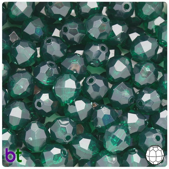 BeadTin Forest Green Transparent 12mm Faceted Round Plastic Beads (180pcs)